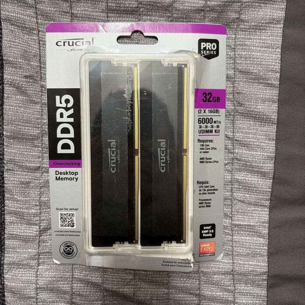 BRAND NEW CRUCIAL PRO 32GB (2x16GB) DDR5 CL36 6000MHZ OC PERFORMANCE RAM MEMORY